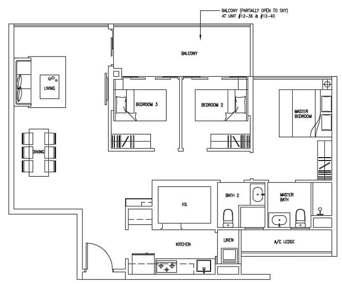 Forestville Floor Plan, 3 Bedroom, C1, 102 sqm, Stack 40, 07, 36