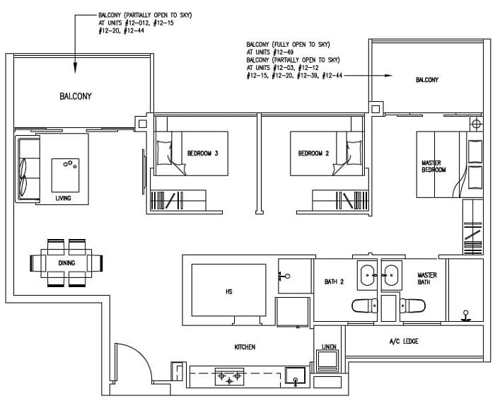 Forestville Floor Plan, 3 Bedroom, C3, 99 sqm, Stack 12, 20, 39, 49, 03, 15, 44