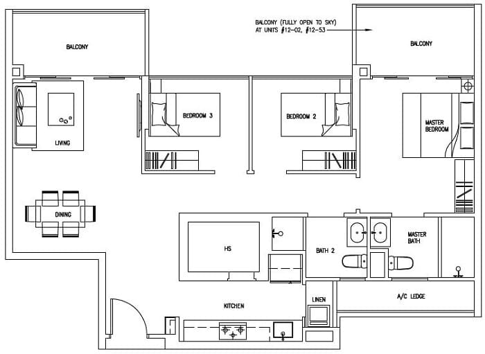 Forestville EC Floor Plan, 3 Bedroom, C8, 102 sqm, Stack 02, 53
