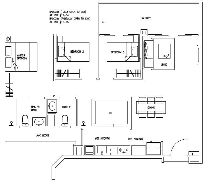 Forestville EC Floor Plan, 3 Bedroom, C9, 101 sqm, Stack 55, 04