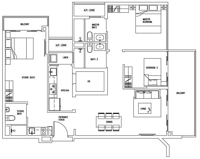 Forestville Executive Condo - Floor Plan, 3 Bedroom DK, C12-DK, 116 sqm, Stack 27
