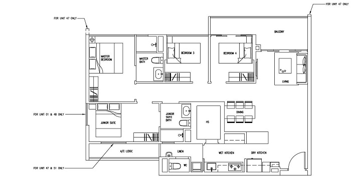 Forestville EC Floor Plan, 4 Bedroom, D1, 111 sqm, Stack 01, 48, 51, 47