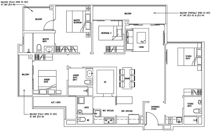Forestville Executive Condo Floor Plan, 4 Bedroom DK, D4-DK, 136 sqm, Stack 46, 42