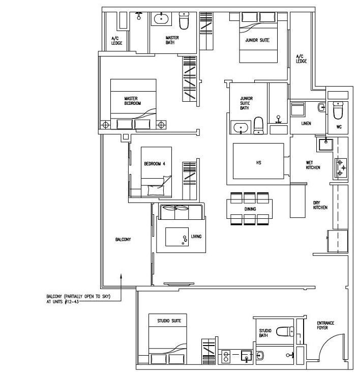 Forestville Executive Condo Floor Plan, 4 Bedroom DK, D6-DK, 130 sqm, Stack 43