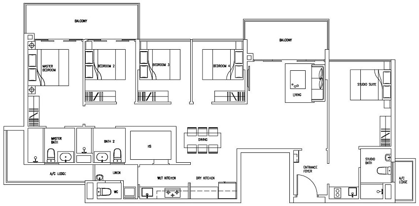 Forestville Executive Condo Floor Plan, 5 Bedroom DK, E2-DK, 151 sqm, Stack 31