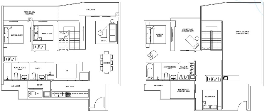 One Canberra EC - Floor Plan, Penthouse, PH5, 1184+1163 sqft, #13-01, 06, 09, 13, 28, 47
