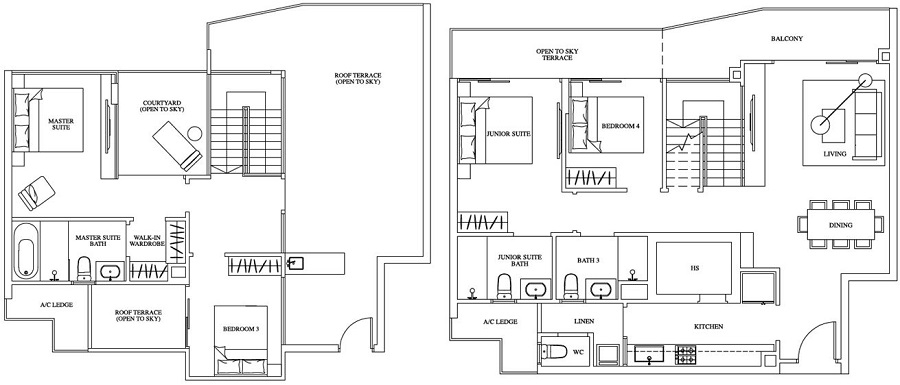 One Canberra EC - Floor Plan, Penthouse, PH7, 1087+1141 sqft, #13-27, 36, 41, 49