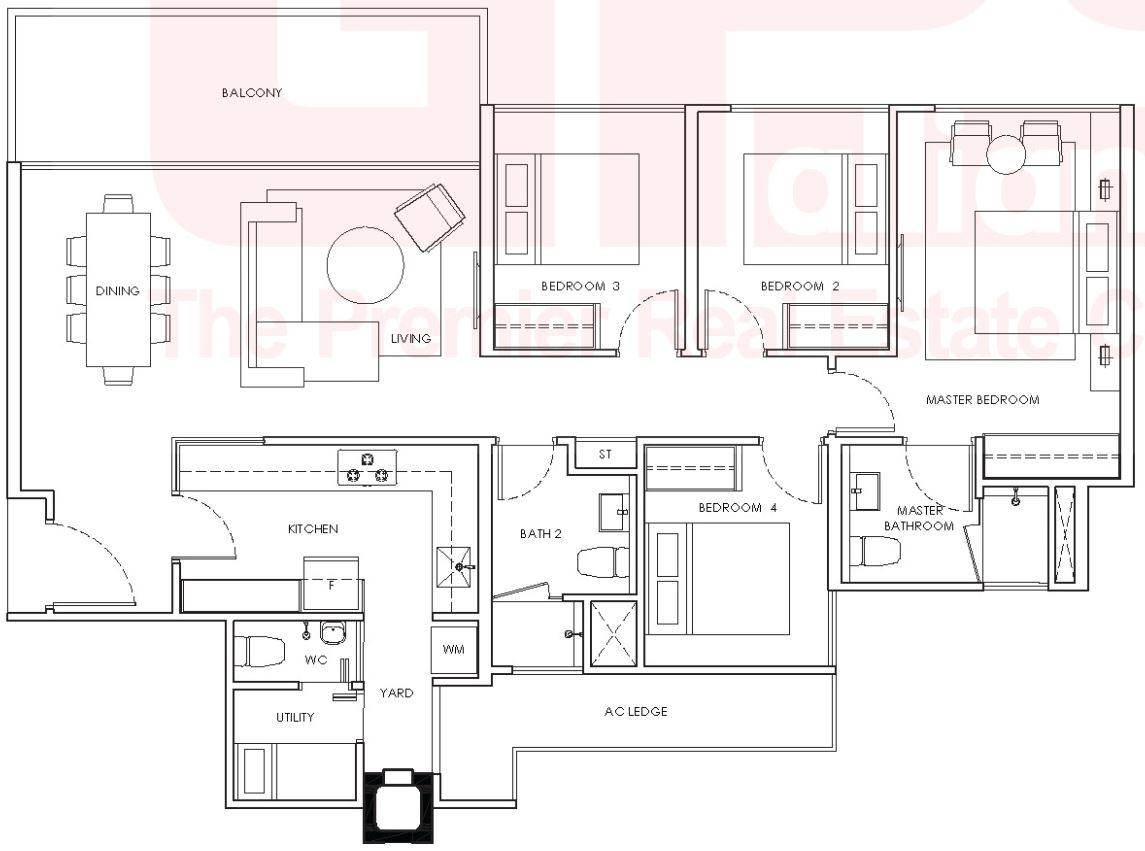 WaterWoods Floor Plan - 4 Bedroom, C1, C1P, 119 sqm 1281 sqft