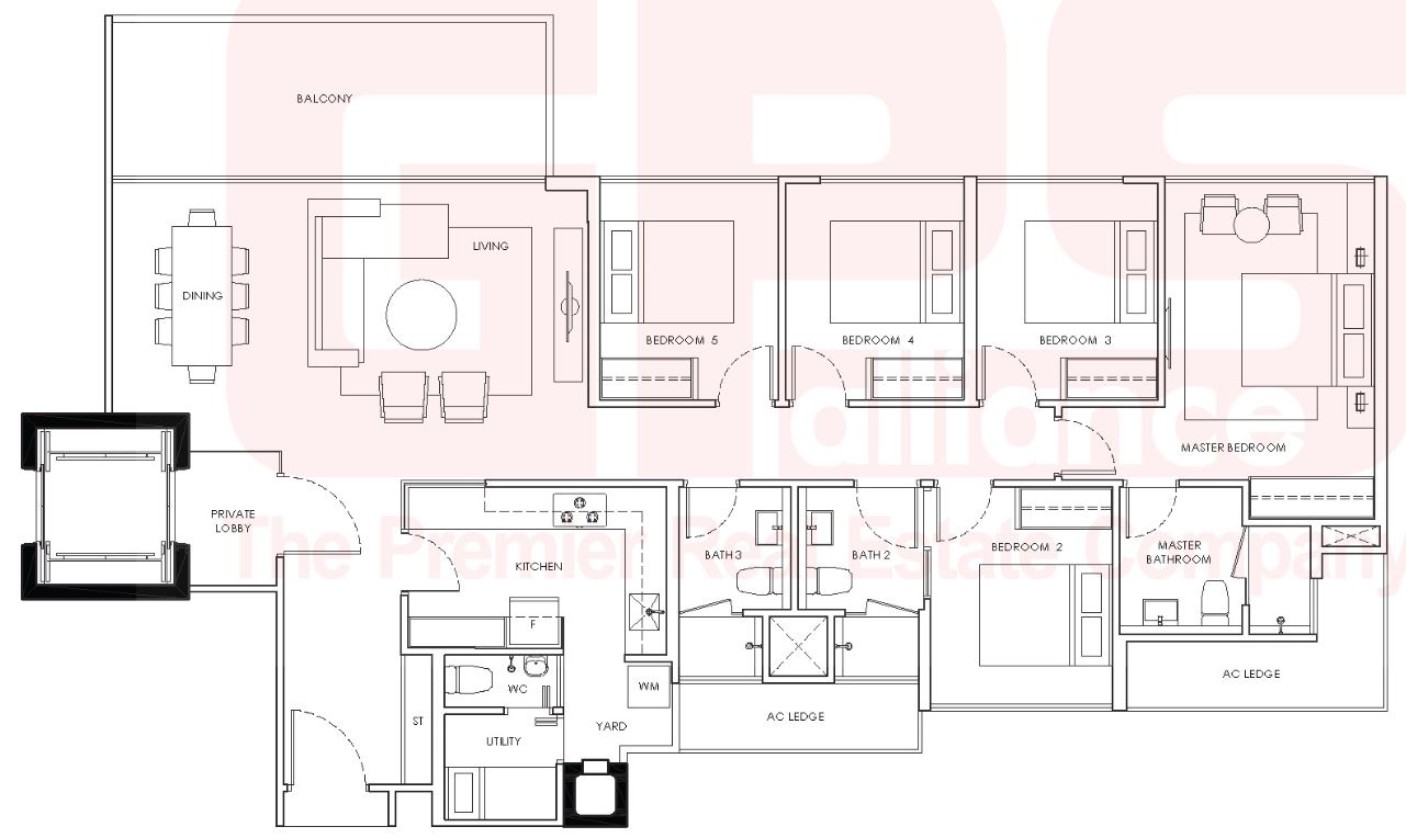 WaterWoods Floor Plan - 5 Bedroom, D1, 155 sqm 1668 sqft