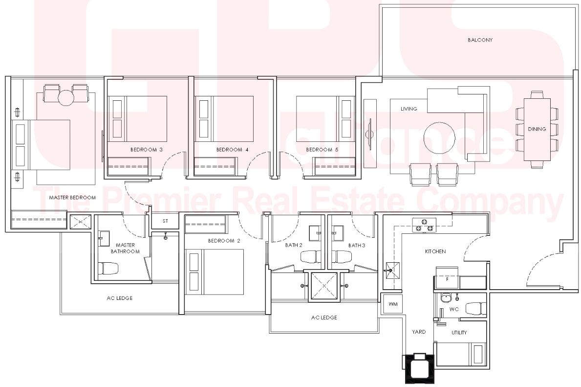WaterWoods Floor Plan - 5 Bedroom, D2, D2P, 152 sqm 1636 sqft