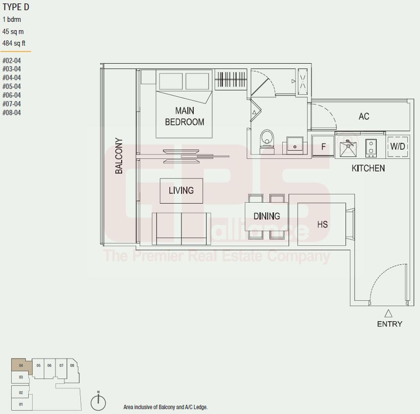 The Octet Floor Plan - Type D (1 Bedroom) 484 sqft 45 sqm