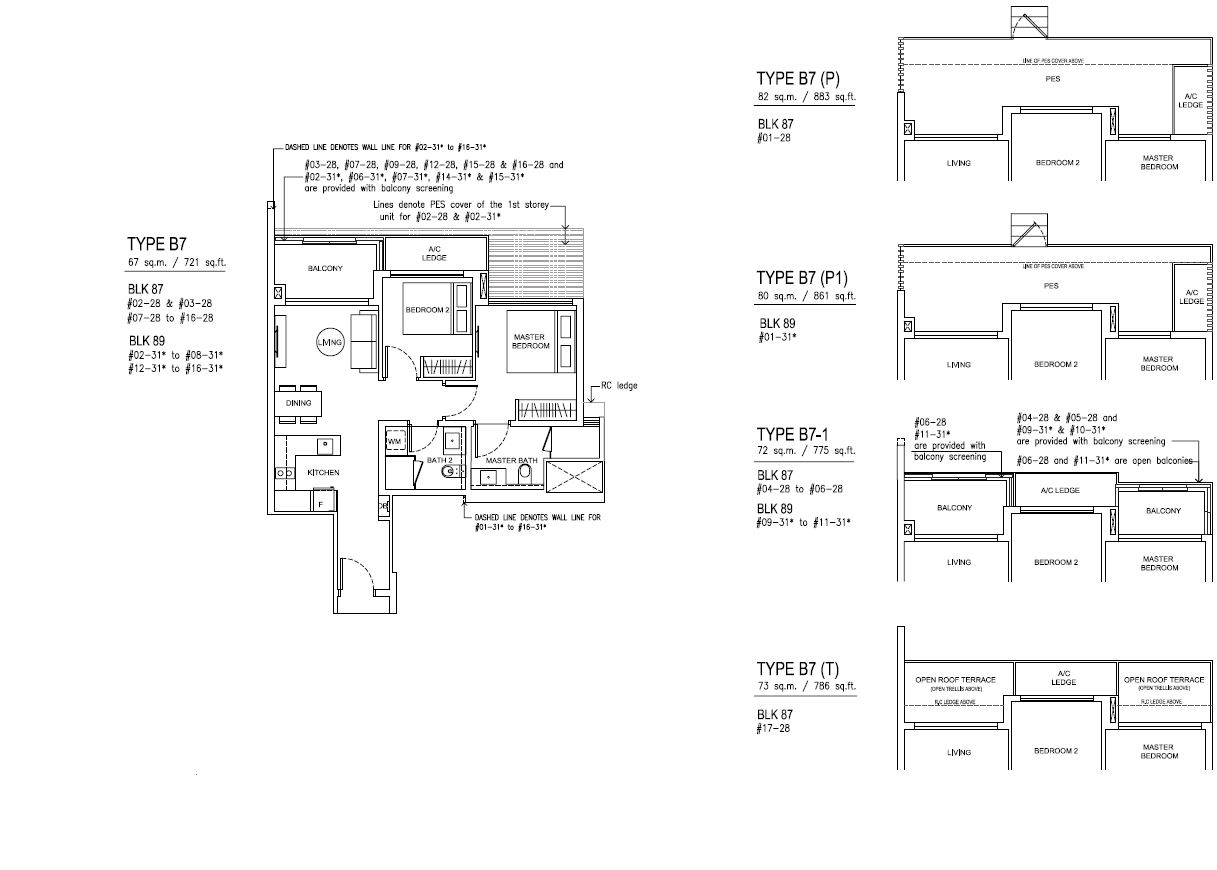 Jewel at Buangkok Condo Floor Plan - 2 Bedroom - B7 - 67 sqm-721 sqft