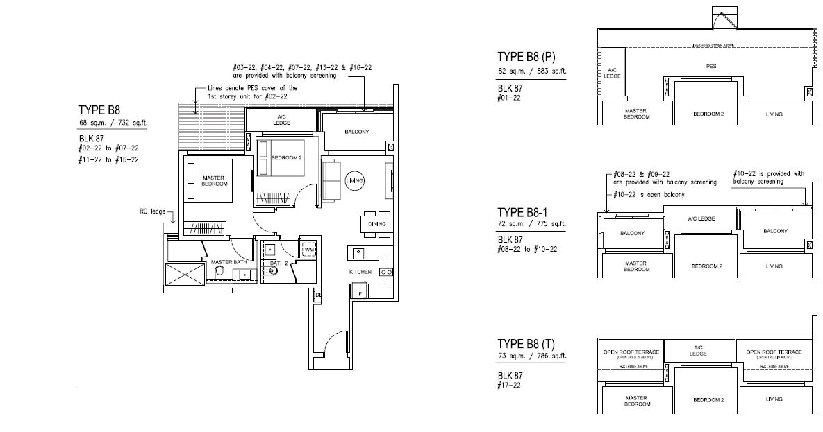 Jewel at Buangkok Condo Floor Plan - 2 Bedroom - B8 - 68 sqm-732 sqft
