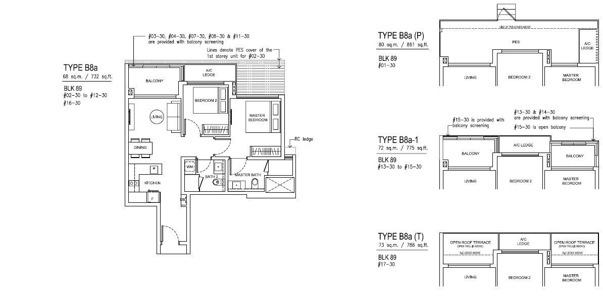 Jewel at Buangkok Condo Floor Plan - 2 Bedroom - B8a - 68 sqm-732 sqft