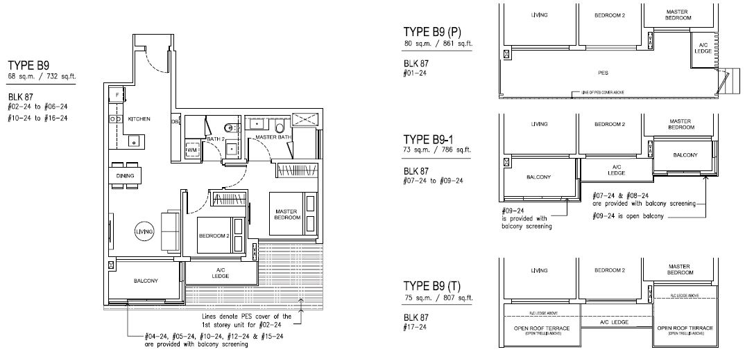 Jewel at Buangkok Condo Floor Plan - 2 Bedroom - B9 - 68 sqm-732 sqft