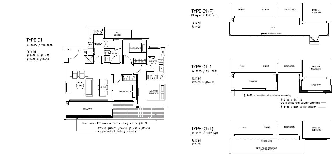 Jewel at Buangkok Condo - Floor Plan - 3 Bedroom - C1 - 87 sqm-936 sqft