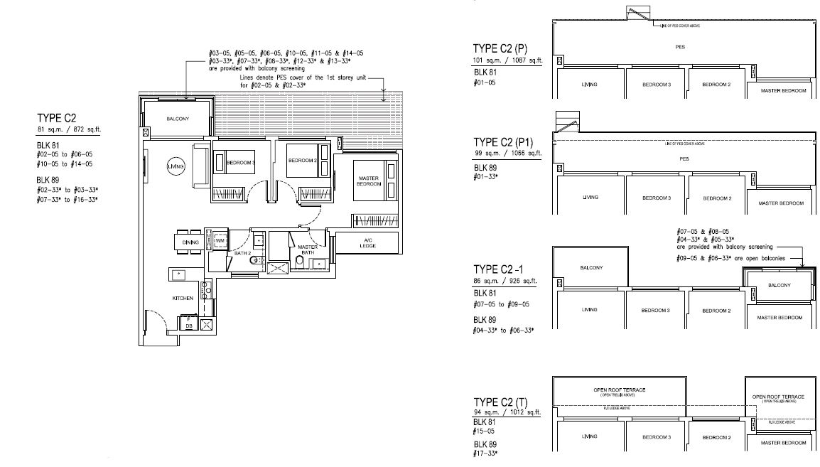 Jewel at Buangkok Condo - Floor Plan - 3 Bedroom - C2 - 81 sqm-872 sqft