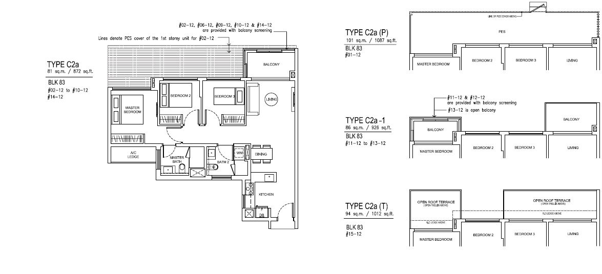 Jewel at Buangkok Condo - Floor Plan - 3 Bedroom - C2a - 81 sqm-872 sqft