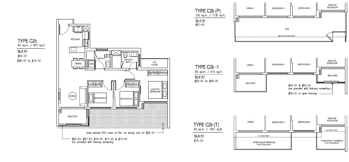 Jewel at Buangkok Condo - Floor Plan - 3 Bedroom - C2b - 81 sqm-872 sqft