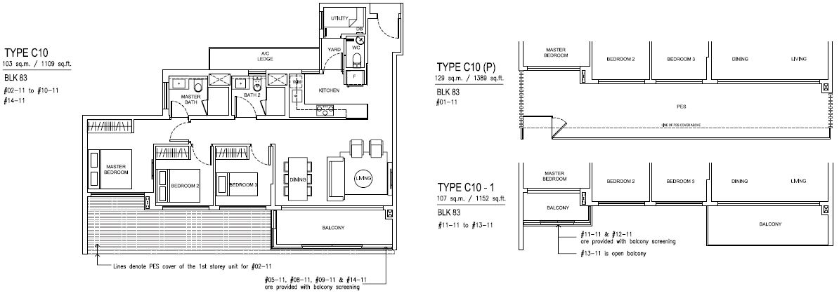 Jewel at Buangkok Condo - Floor Plan - 3 Bedroom Premium - C10 - 103 sqm-1109 sqft