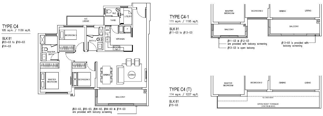 Jewel at Buangkok Condo - Floor Plan - 3 Bedroom Premium - C4 - 105 sqm-1130 sqft