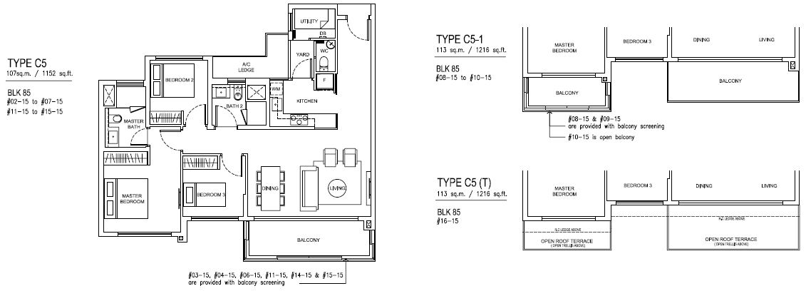 Jewel at Buangkok Condo - Floor Plan - 3 Bedroom Premium - C5 - 107 sqm-1152 sqft