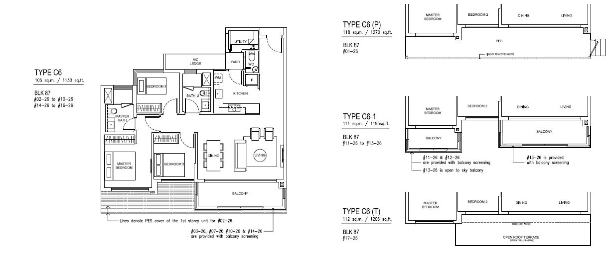 Jewel at Buangkok Condo - Floor Plan - 3 Bedroom Premium - C6 - 105 sqm-1130 sqft