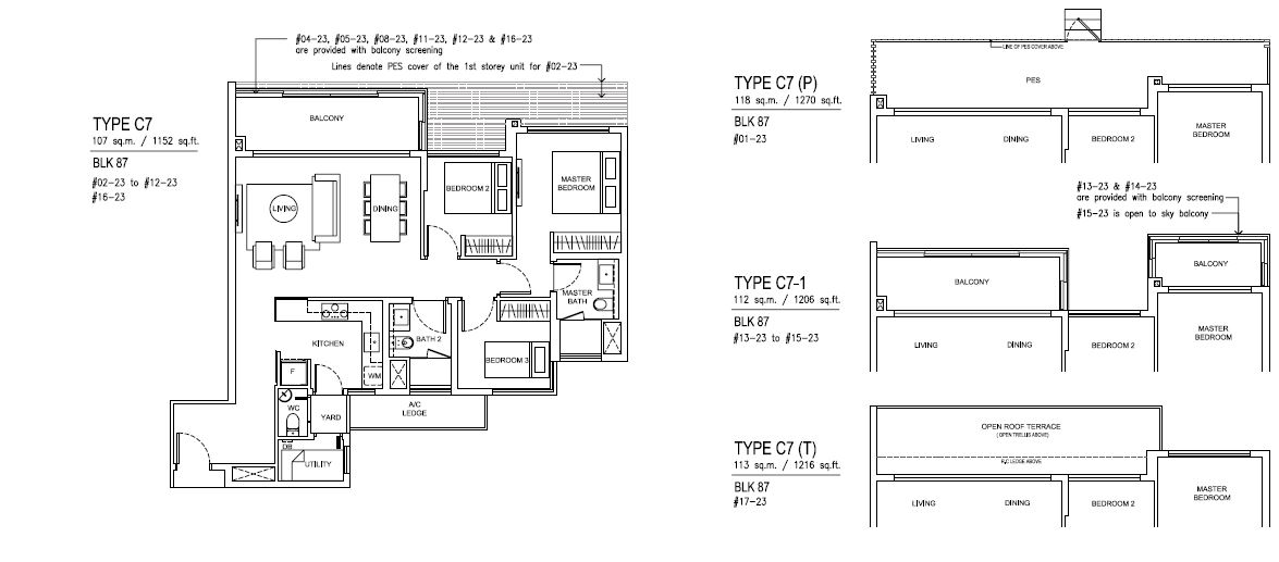 Jewel at Buangkok Condo - Floor Plan - 3 Bedroom Premium - C7 - 107 sqm-1152 sqft