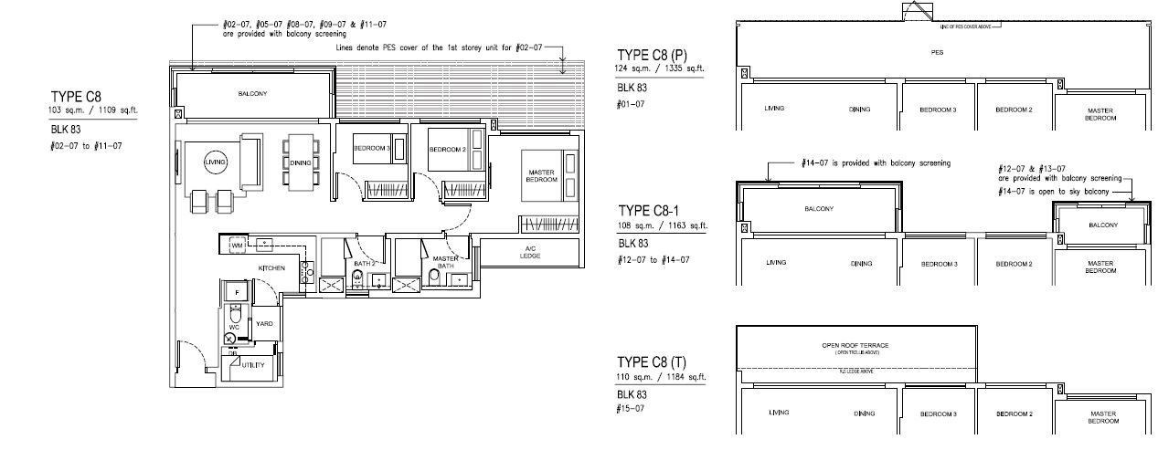 Jewel at Buangkok Condo - Floor Plan - 3 Bedroom Premium - C8 - 103 sqm-1109 sqft