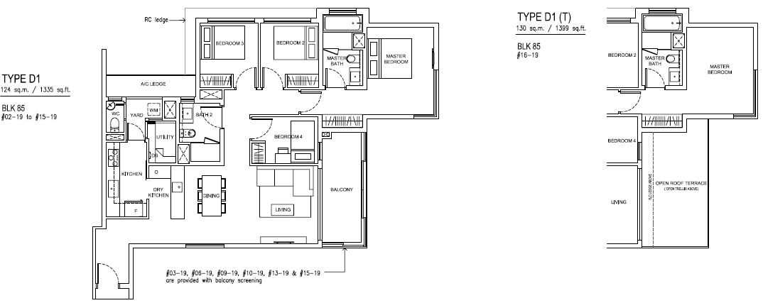 Jewel at Buangkok Condo - Floor Plan - 4 Bedroom - D1 - 124 sqm-1335 sqft
