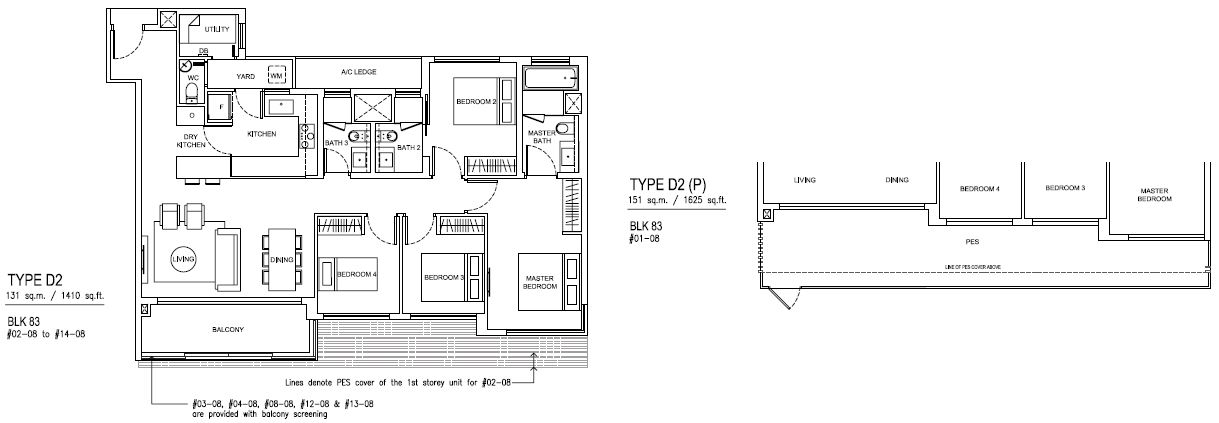 Jewel at Buangkok Condo - Floor Plan - 4 Bedroom - D2 - 131 sqm-1410 sqft