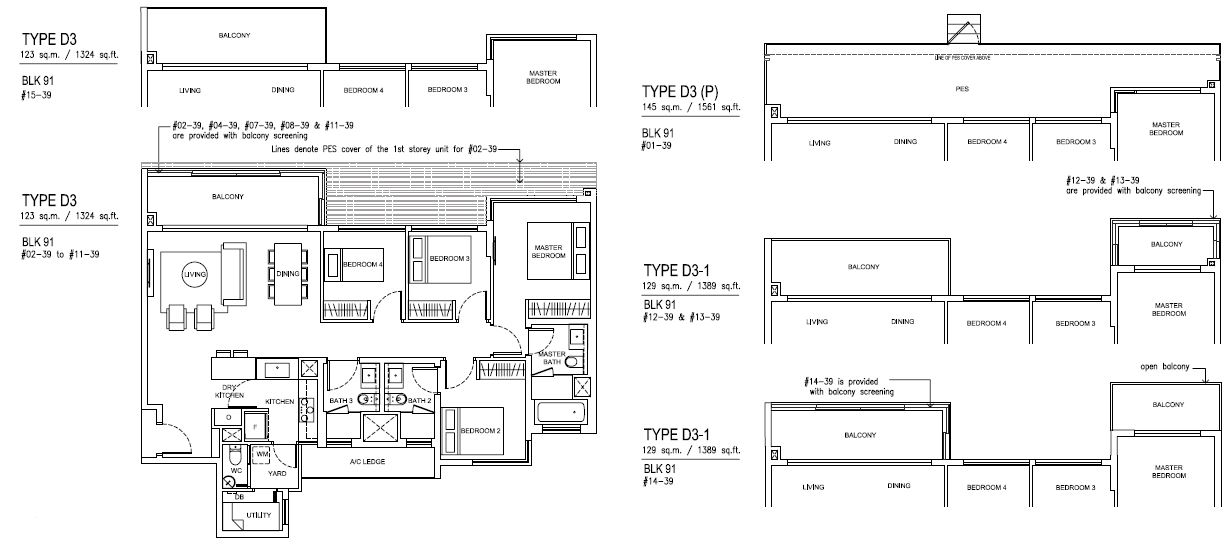 Jewel at Buangkok Condo - Floor Plan - 4 Bedroom - D3 - 123 sqm-1324 sqft