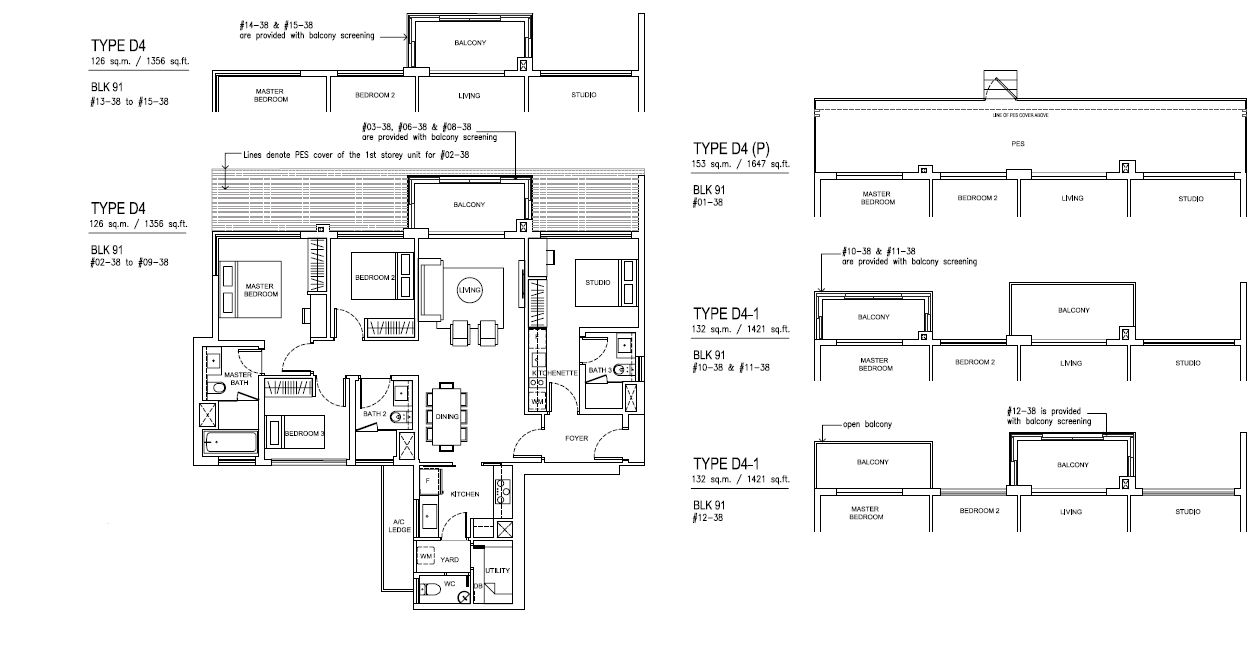 Jewel at Buangkok Condo - Floor Plan - 4 Bedroom DK - D4 - 126 sqm-1356 sqft