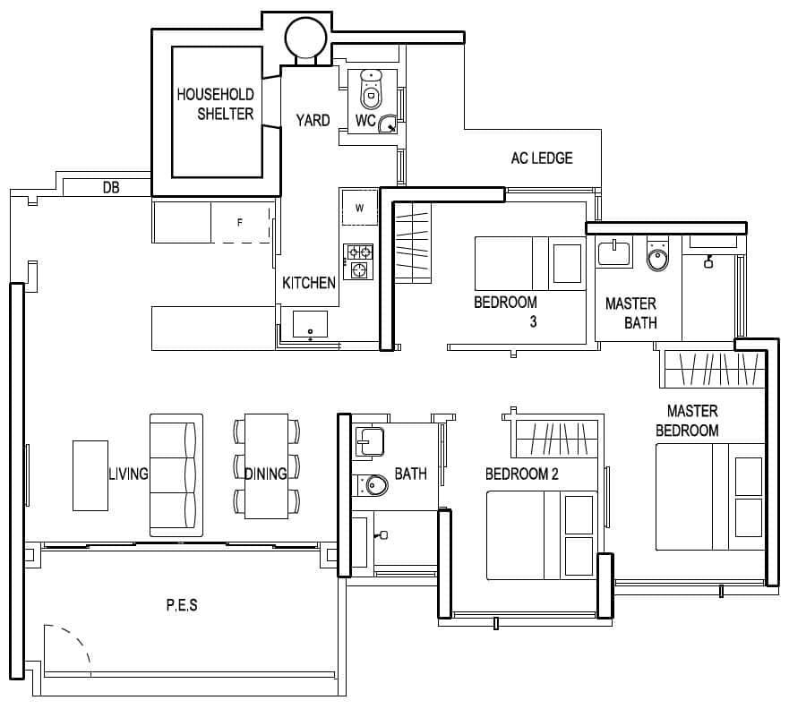 The Terrace Floor Plan - 3 Bedroom Premium - B1g - 109 sqm-1173 sqft