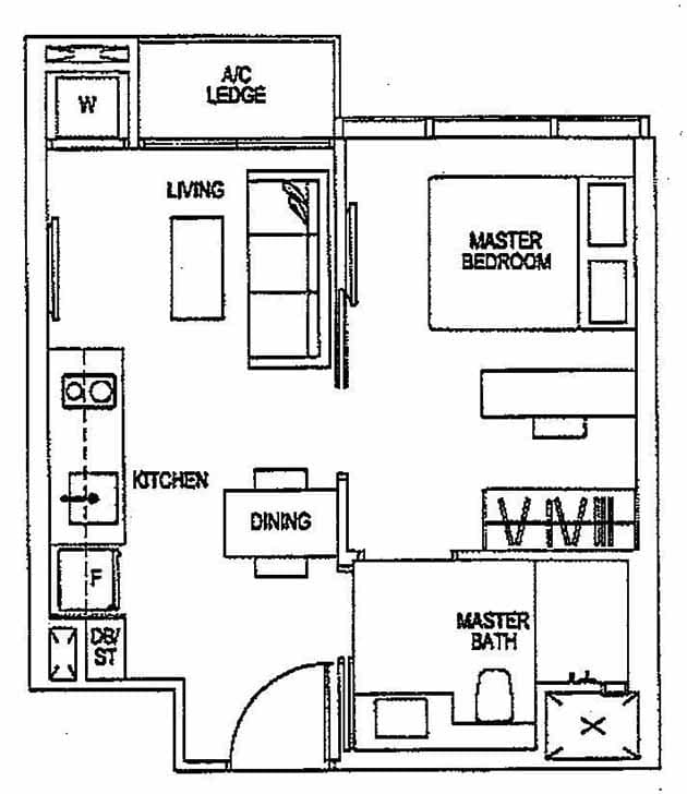 Sims Urban Oasis Floor Plan - Sims Urban Oasis Suites 1BR A1 38 409