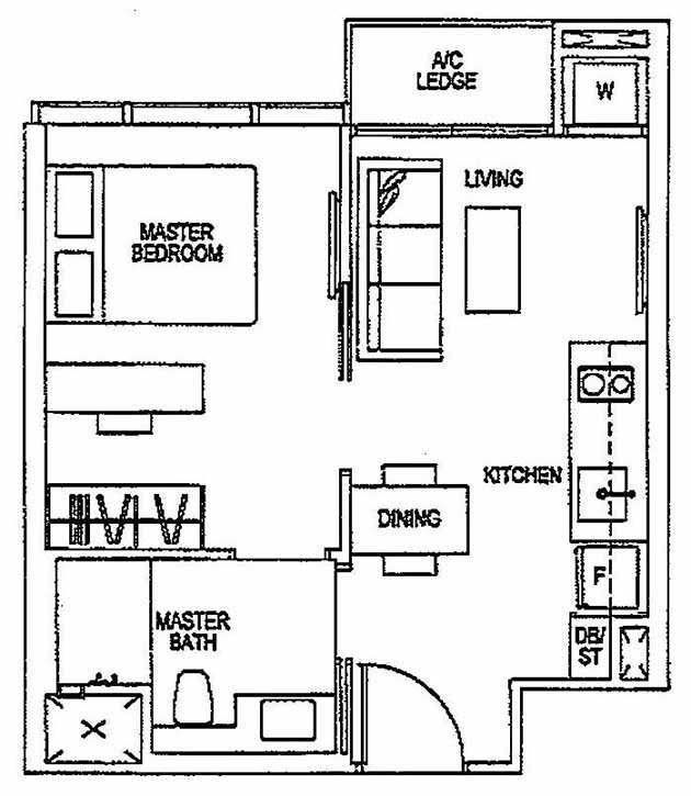 Sims Urban Oasis Floor Plan - Sims Urban Oasis Suites 1BR A1(M) 38 409