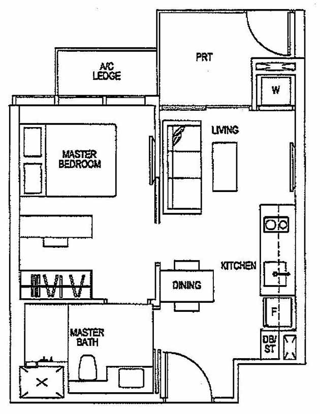 Sims Urban Oasis Floor Plan - Sims Urban Oasis Suites 1BR A1(M)-P 43 463