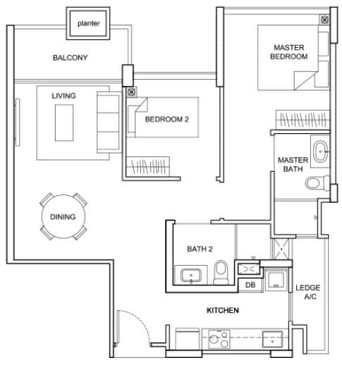The Santorini Floor Plan - 2 Bedroom - B3 - 72 sqm 775 sqft