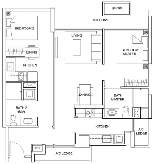 The Santorini Floor Plan - 2 Bedroom - B5 DK- 85 sqm 915 sqft