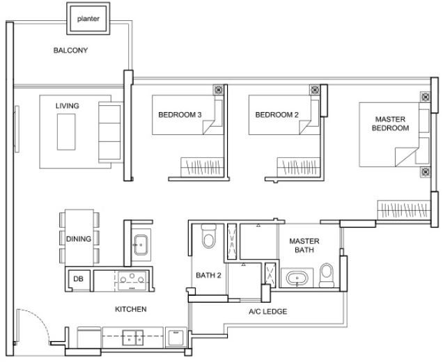 The Santorini - 3 Bedroom - C1 - 85 sqm 915 sqft