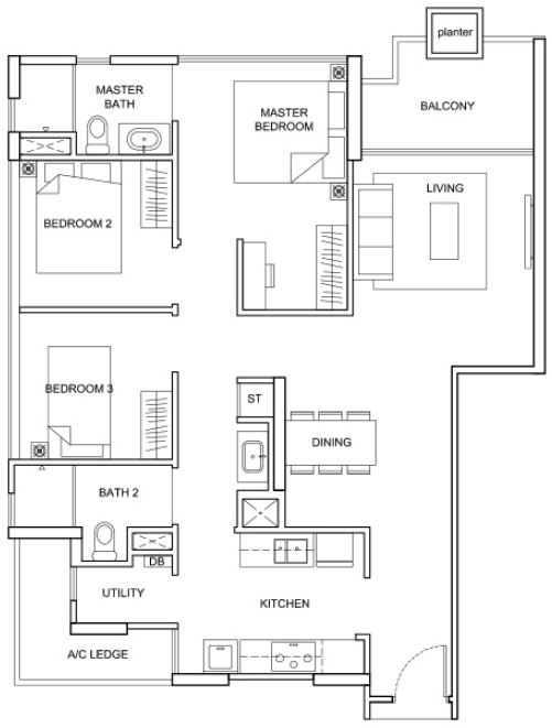 The Santorini - 3 Bedroom - C2 - 97 sqm 1044 sqft