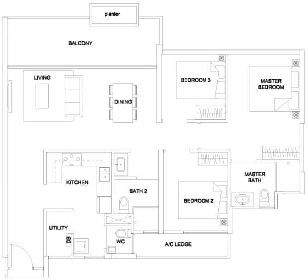 The Santorini - 3 Bedroom - C3 - 105 sqm 1130 sqft