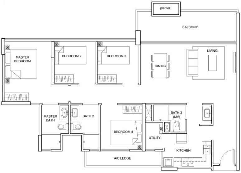 The Santorini Condo - 4 Bedroom - D1 - 117 sqm 1259 sqft