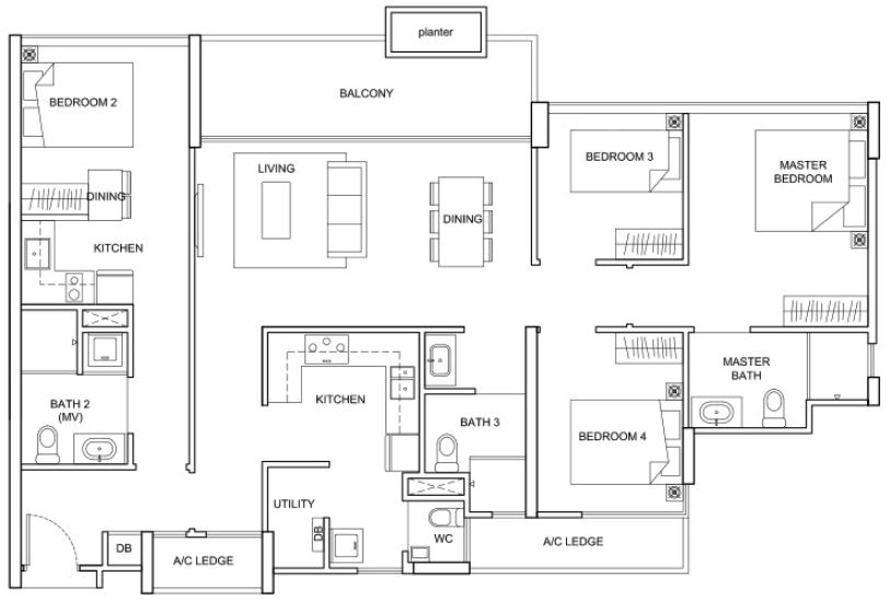 The Santorini Condo - 4 Bedroom - D2 DK - 132 sqm 1421 sqft
