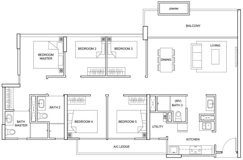 The Santorini Condo - 5 Bedroom - E1 - 128 sqm 1378 sqft