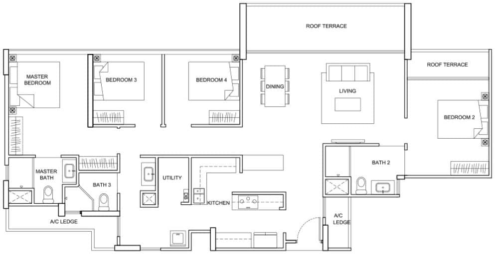 The Santorini Condo - Penthouse 4 Bedroom - PH3 - 142 sqm 1529 sqft