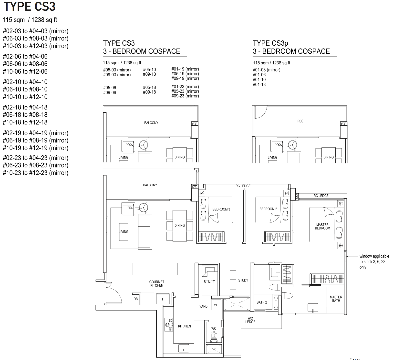 Bellewaters EC Floor Plan 3 Bedroom CoSpace CS3 CS3p 115 sqm 1238 sqft
