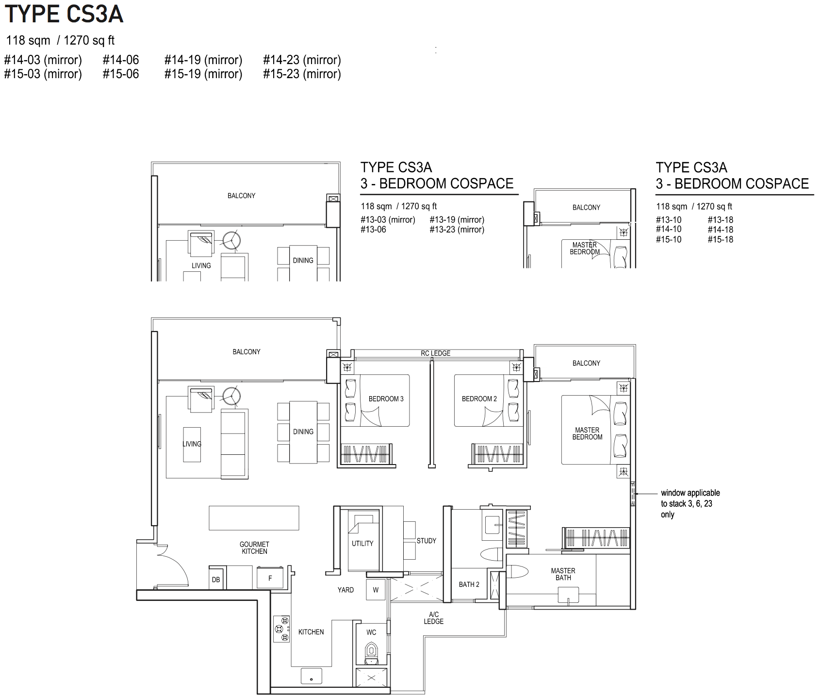 Bellewaters EC Floor Plan 3 Bedroom CoSpace CS3A 118 sqm 1270 sqft