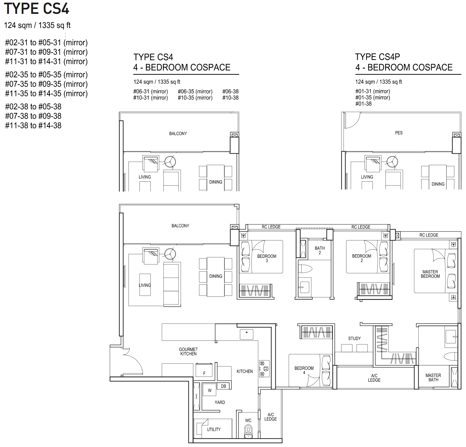 Bellewaters EC Floor Plan 4 Bedroom CoSpace CS4 CS4P 124 sqm 1335 sqft