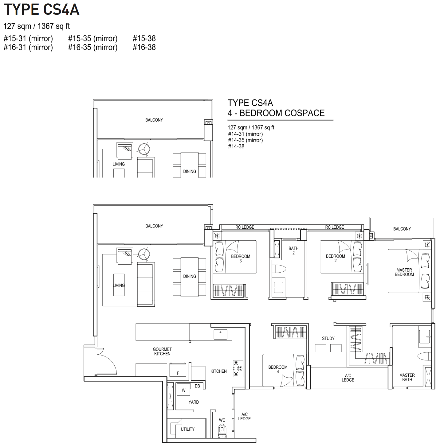 Bellewaters EC Floor Plan 4 Bedroom CoSpace CS4A 127 sqm 1367 sqft